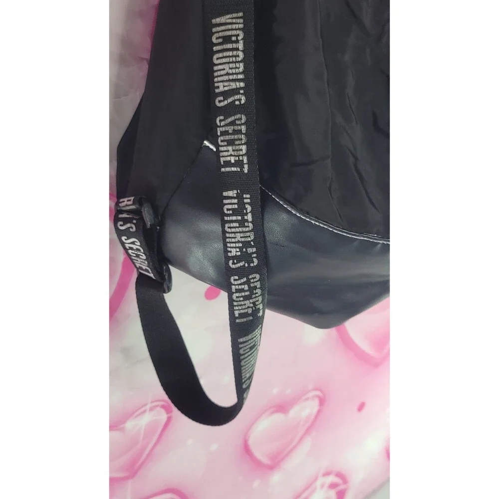 Victoria's Secret Gym Pink Drawstring Backpack Bag Black Missing Logo No Straps